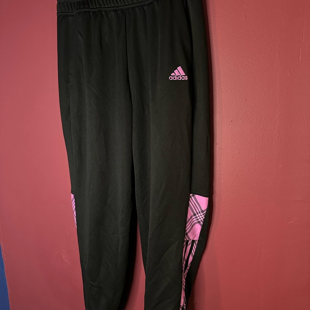 Adidas Black Joggers with Pink Accents